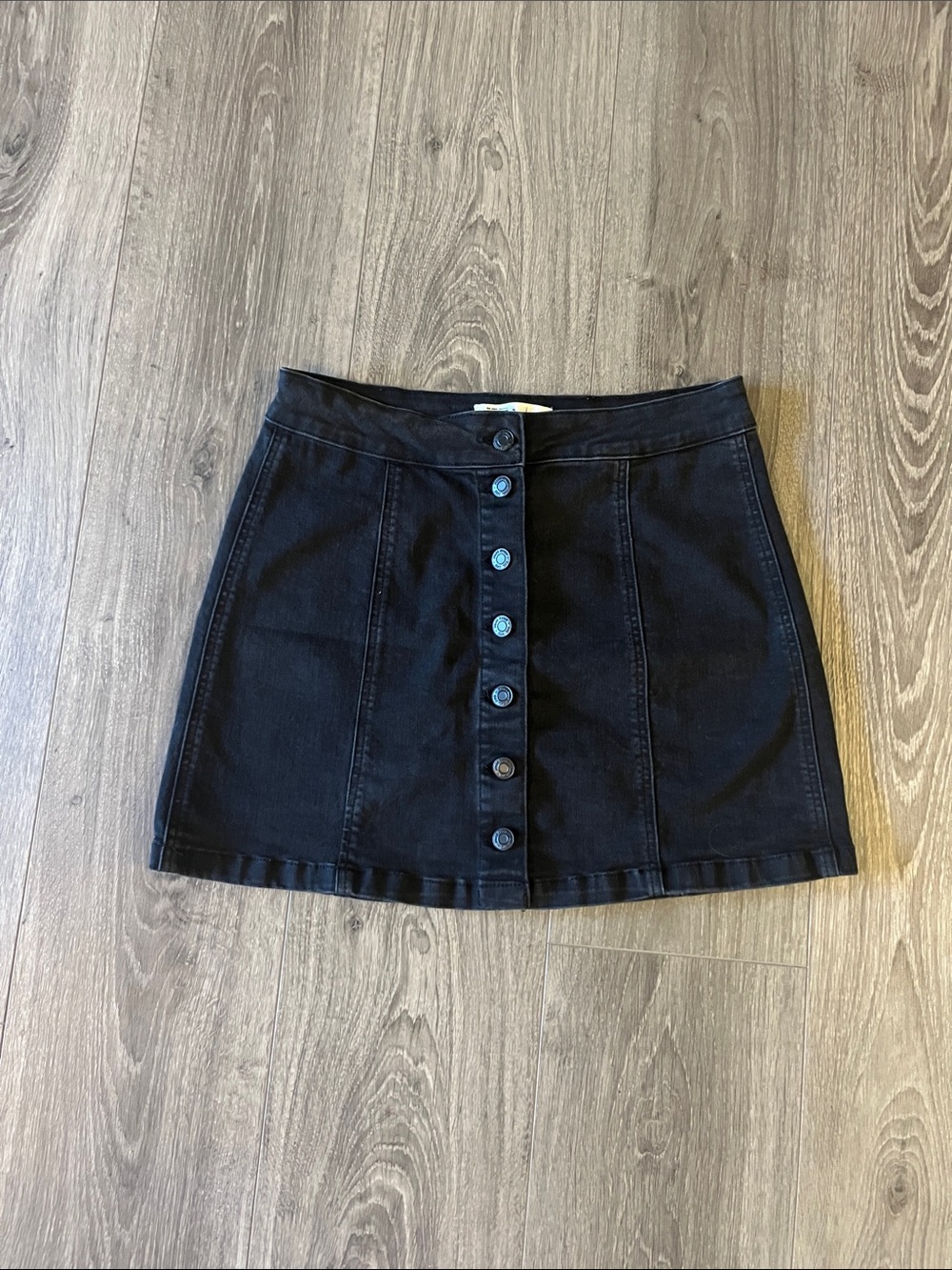 Vintage Mudd Black Button Front Denim Mini Skirt Women